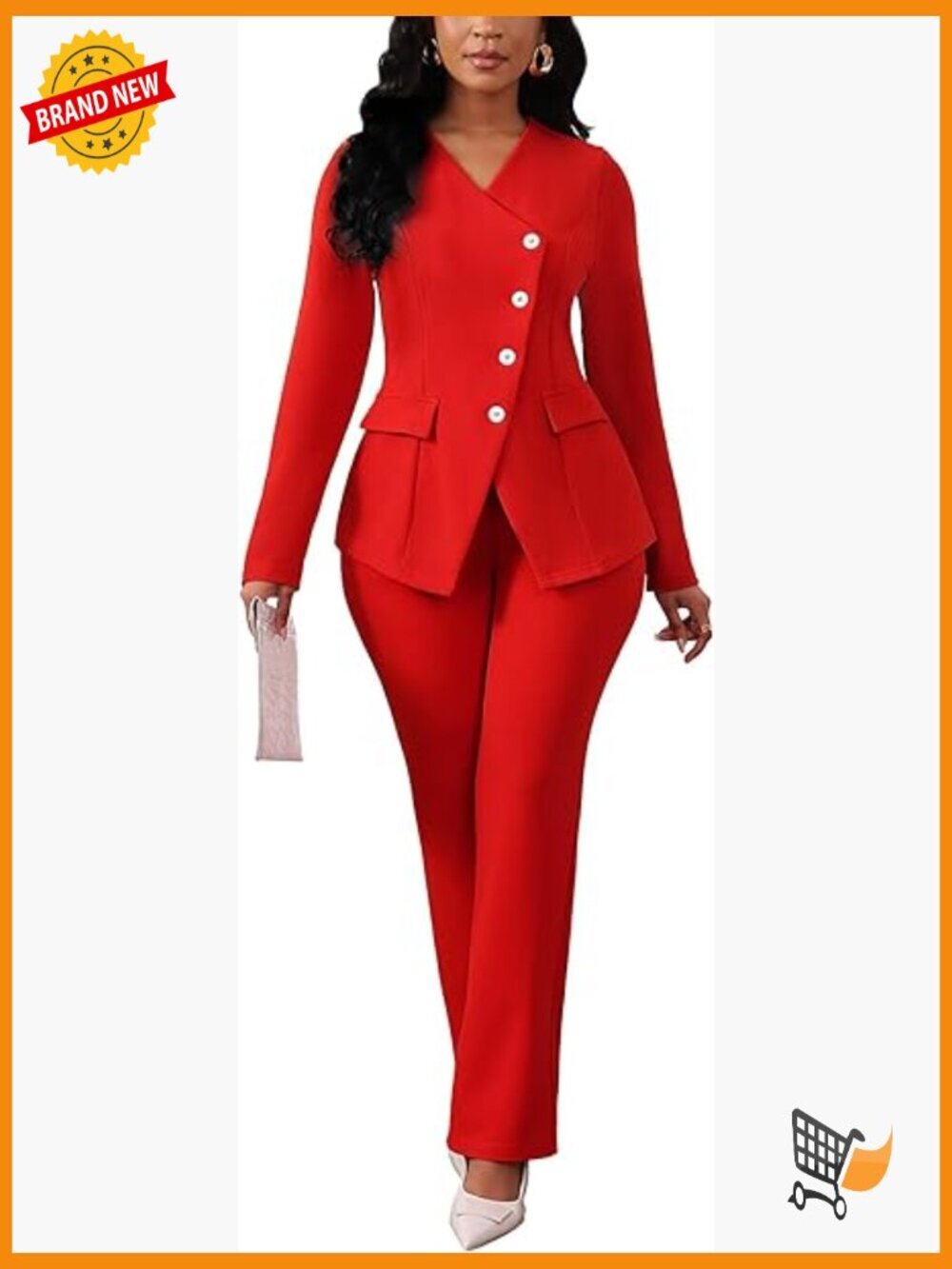 Dressy 2 Piece Pant Suit Set Blazer and Wide Leg Pants Women Work